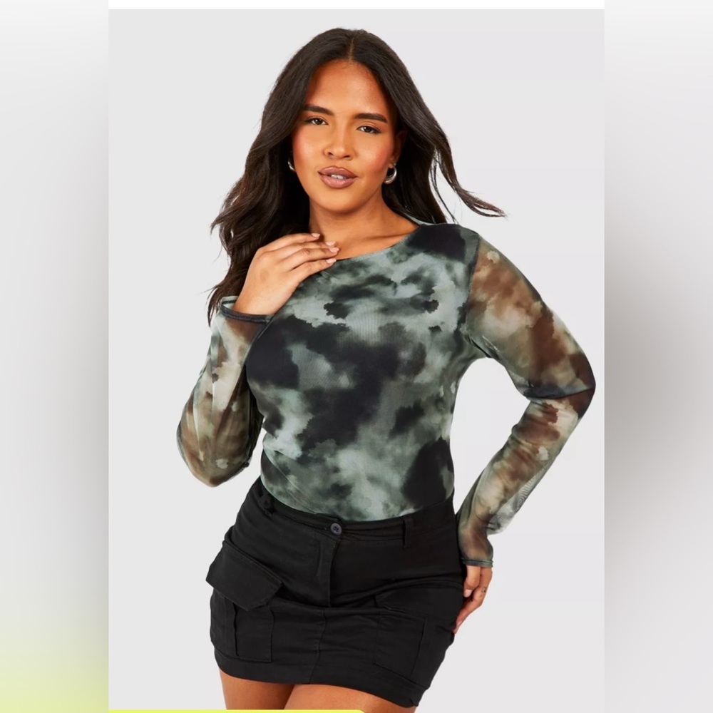 Boohoo mesh long sleeve blouse
